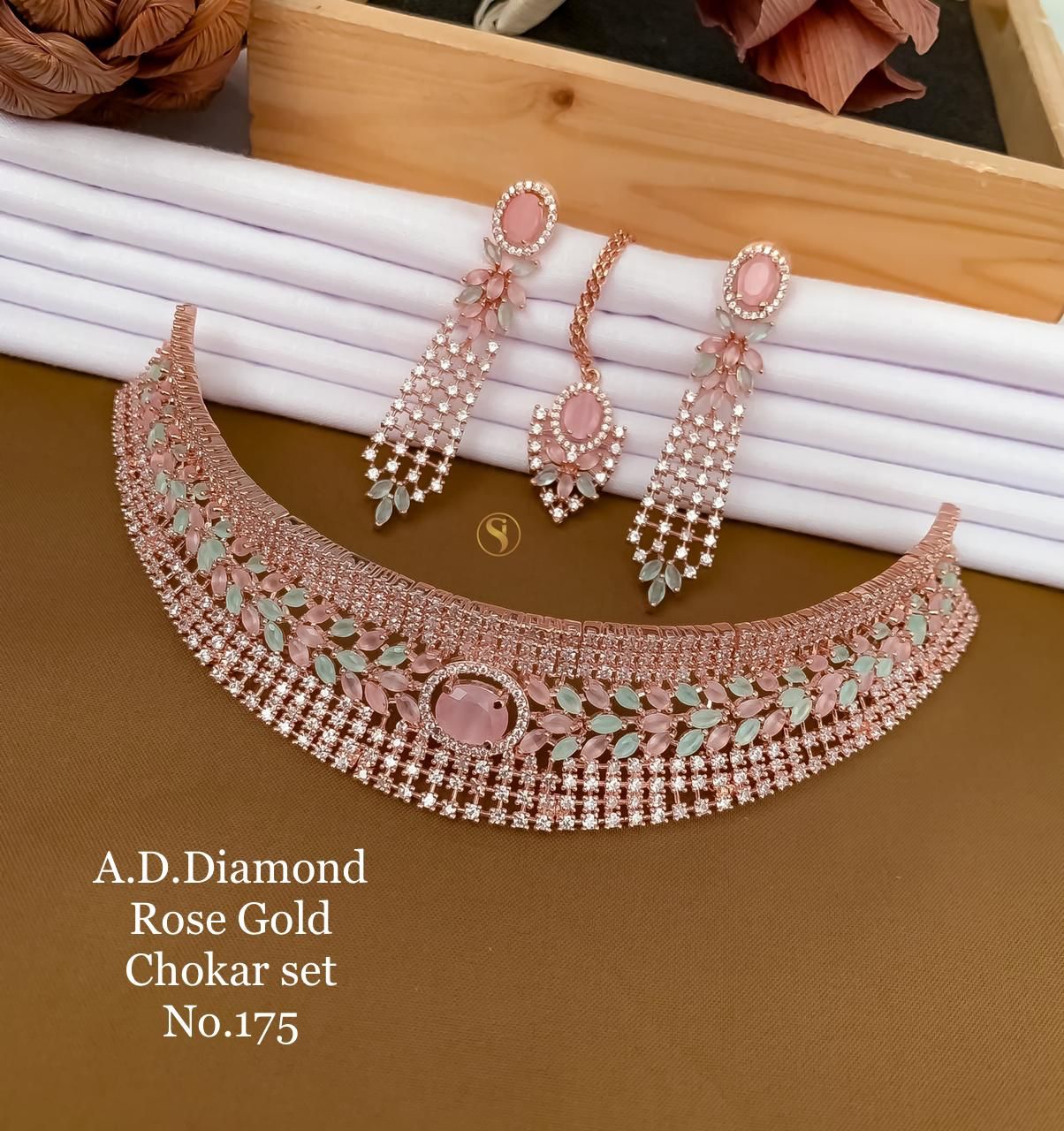 3 Designer AD Diamond Designer Chokar Set Wholesale Price In Surat
